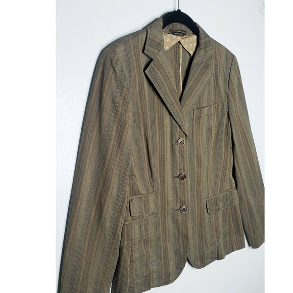 Weekend Max Mara Striped Y2K Stretch Cotton Brown 3 Button Blazer 8 - Picture 2 of 12